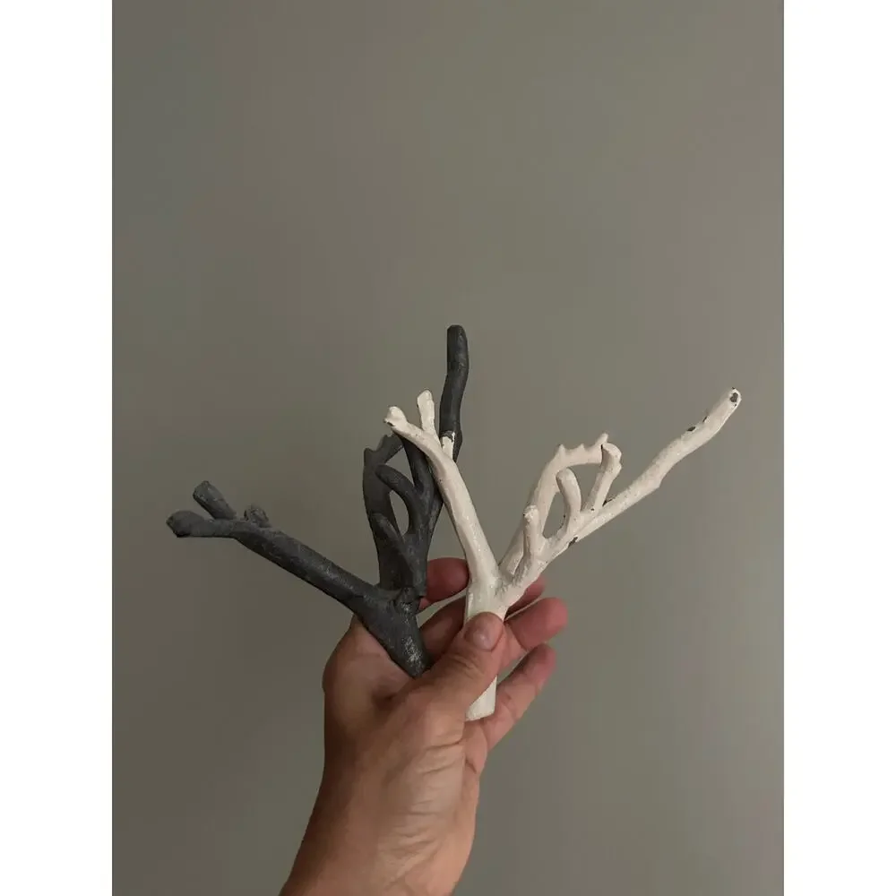 2 Tree Branch Wall Hooks Cast Iron Towel Hat Hanger white gray modern set